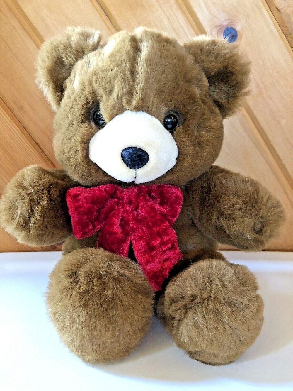 Kids of America Brown Teddy Bear w/Red Neck Tie Bow Stuffed/Plush - 10" NWOT -